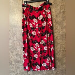 Vintage Sag Harbor Skirt Womens Red Floral Bohemian Cottage Full Button Sz  PM M
